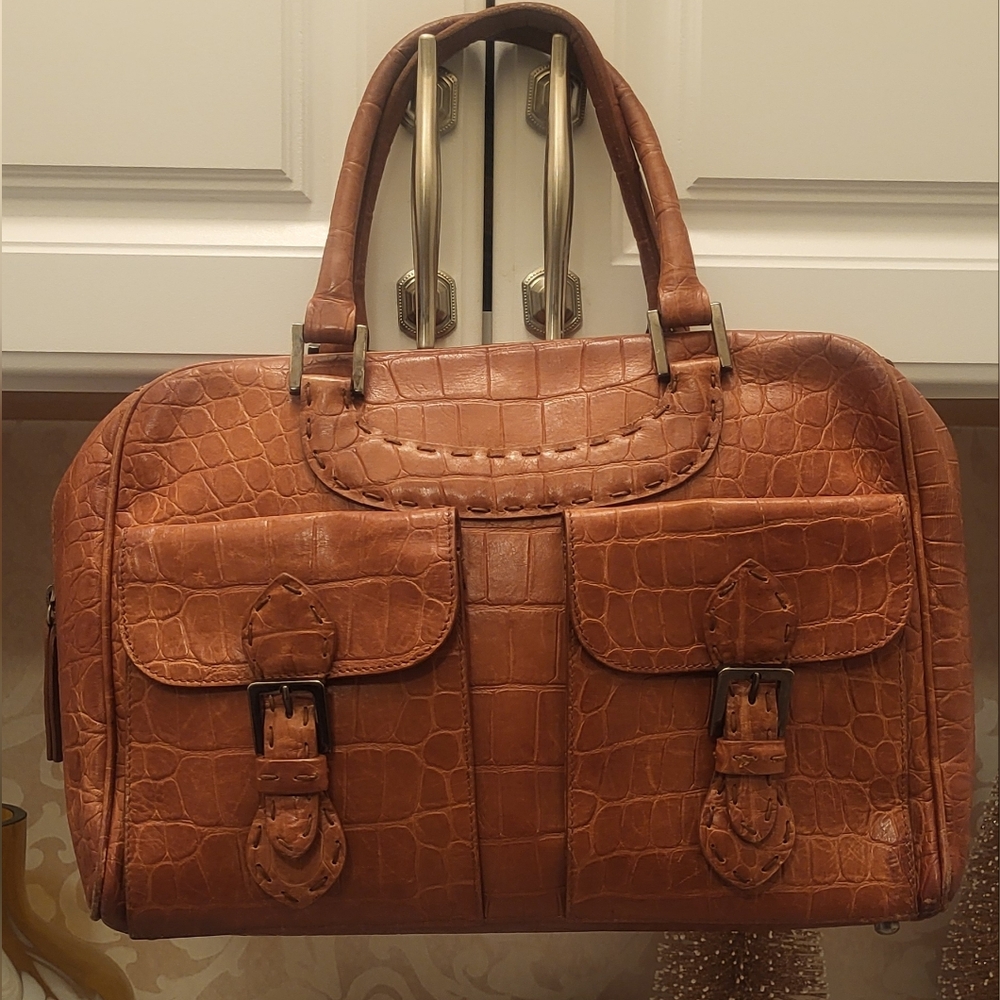 Leather Brown Crocodile Pattern Shoulder Bag